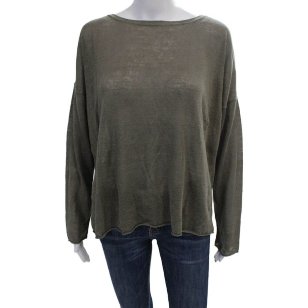 360 Sweater Womens Thin Knit Long Sleeve Drop Shoulder Sweater Green Size S